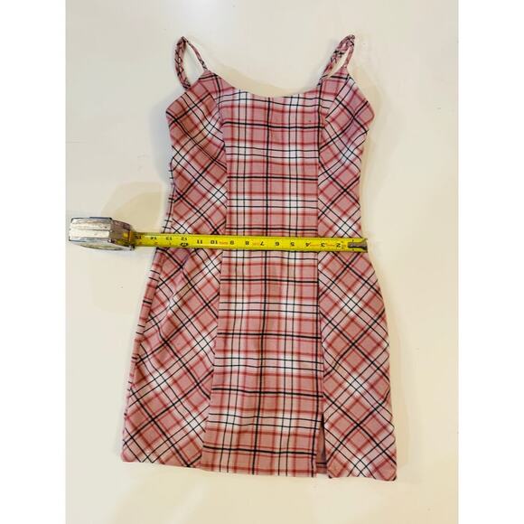 Forever 21 Mini Dress Women XS Pink Plaid Bodycon Spaghetti Strap Grunge Y2K 90s - Picture 3 of 5